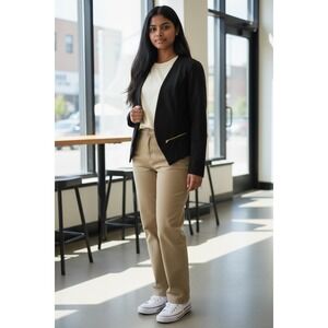 Charlotte Russe Black Collarless Blazer Faux Zipper Pockets Women's Business